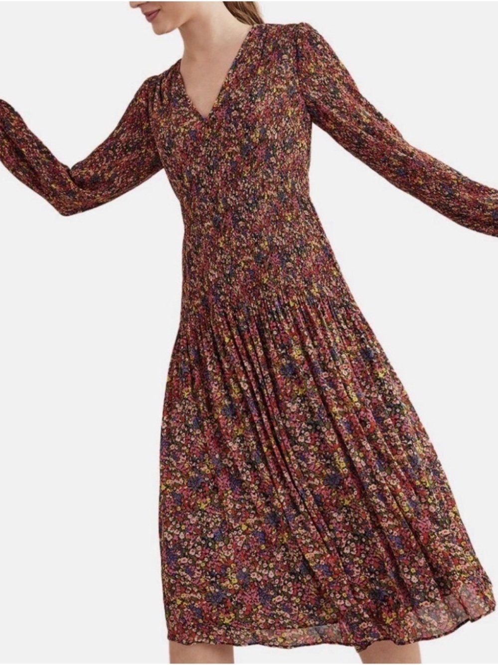 Boden V-Neck Plissé Midi Swirl Kate Middleton  Dress Size 2R - Picture 2 of 9